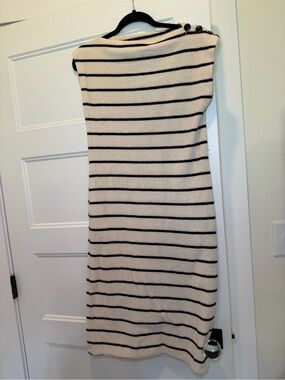 Vintage Striped Sleeveless Midi Dress in Cream and Black